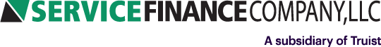 Service Finance Company, LLC logo with a green and black triangle icon, accompanied by the text “A subsidiary of Truist” underneath on the right—representing innovative finance options and flexible financing plans.